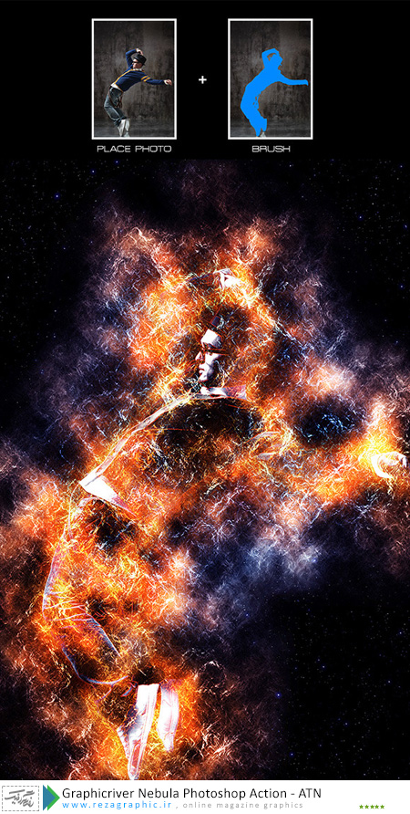  اکشن افکت هنری سحابی فتوشاپ گرافیک ریور-Graphicriver Nebula Photoshop Action | رضاگرافیک